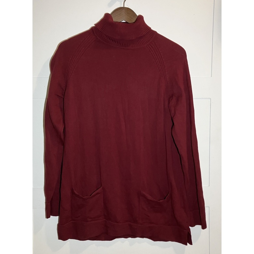 Jeanne Pierre Women's Large Turtleneck Sweater 100% Cotton Red Pullover‎ Cozy